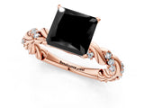 Rose gold Fancy Black Princess Cut Solitaire Twisted Band with Pavé Accents and Four-Prong Setting_1