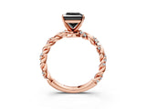 Rose gold Fancy Black Princess Cut Solitaire Twisted Band with Pavé Accents and Four-Prong Setting_3
