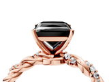 Rose gold Fancy Black Princess Cut Solitaire Twisted Band with Pavé Accents and Four-Prong Setting_4