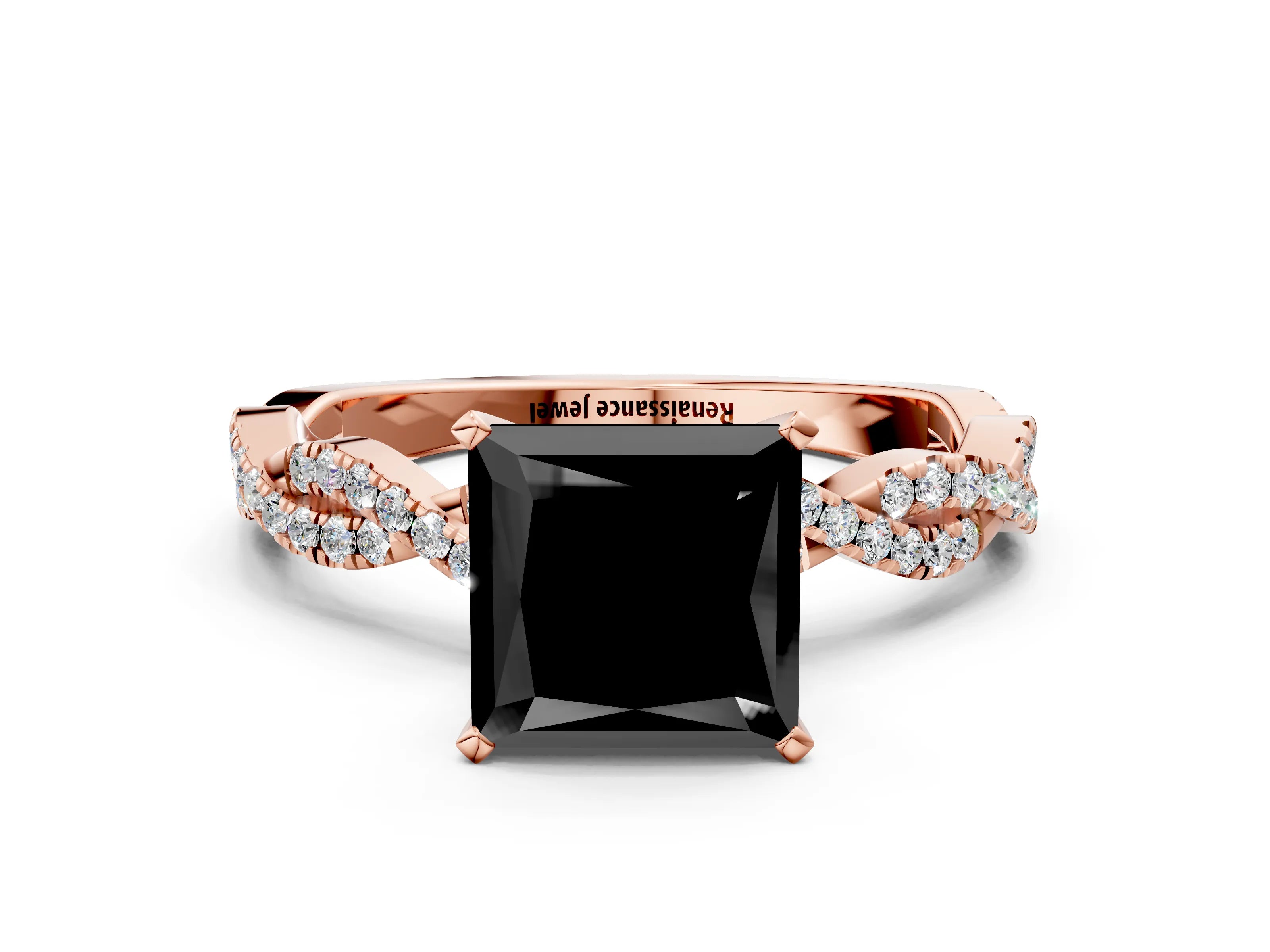 Rose gold Fancy Black Princess Cut Solitaire Twisted Pave Band with Four-Prong Setting_3