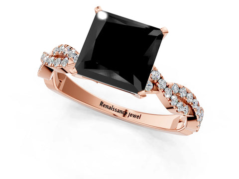 Rose gold Fancy Black Princess Cut Solitaire Twisted Pave Band with Four-Prong Setting_4