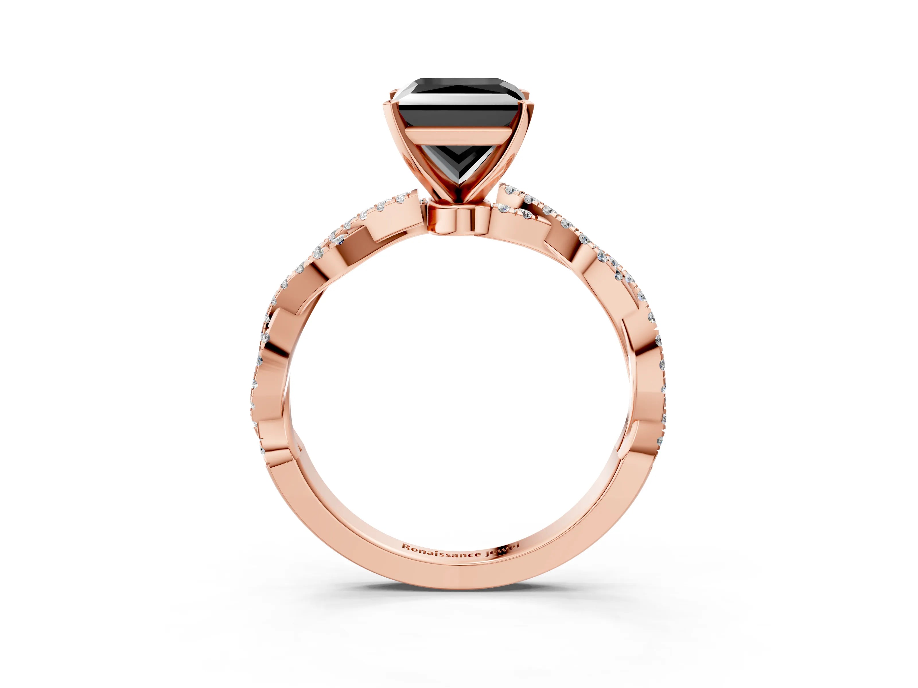 Rose gold Fancy Black Princess Cut Solitaire Twisted Pave Band with Four-Prong Setting_6
