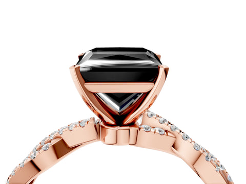 Rose gold Fancy Black Princess Cut Solitaire Twisted Pave Band with Four-Prong Setting_7