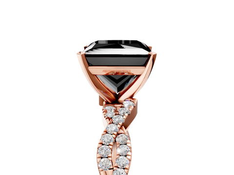 Rose gold Fancy Black Princess Cut Solitaire Twisted Pave Band with Four-Prong Setting_8