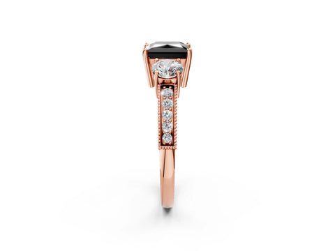 Rose gold Fancy Black Princess Cut Three-Stone Diamond Ring with Pavé Band and Four-Prong Setting_2
