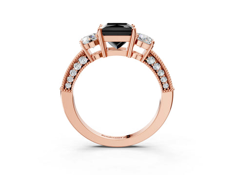 Rose gold Fancy Black Princess Cut Three-Stone Diamond Ring with Pavé Band and Four-Prong Setting_3