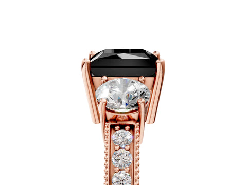 Rose gold Fancy Black Princess Cut Three-Stone Diamond Ring with Pavé Band and Four-Prong Setting_5