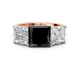 Rose gold Fancy Black Princess Cut Three-Stone Diamond Ring with Prong Setting on a Classic Band_12