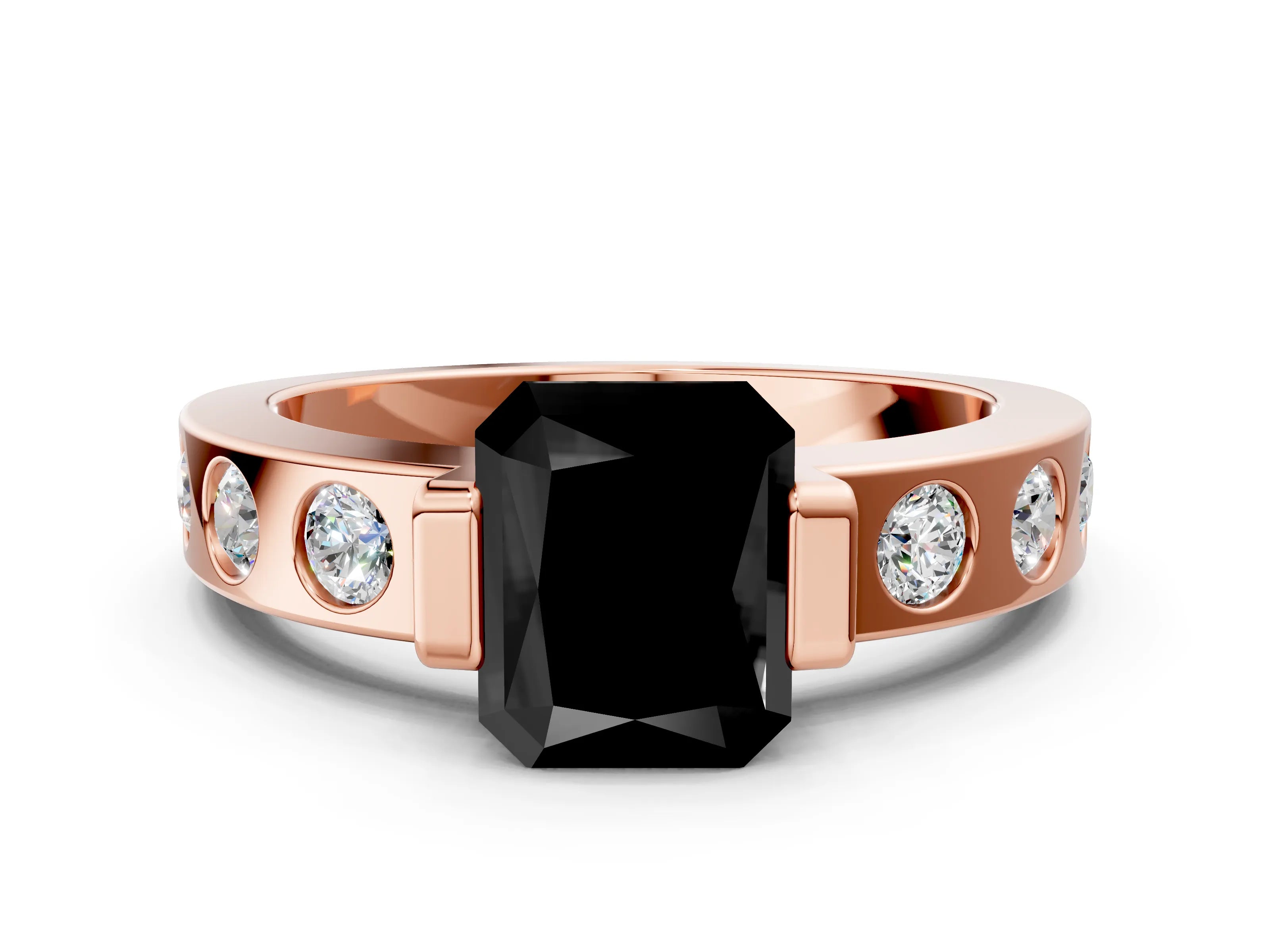 Rose gold Fancy Black Radiant Cut Brilliant Channel-Set Diamond Ring with Bezel Prong Setting