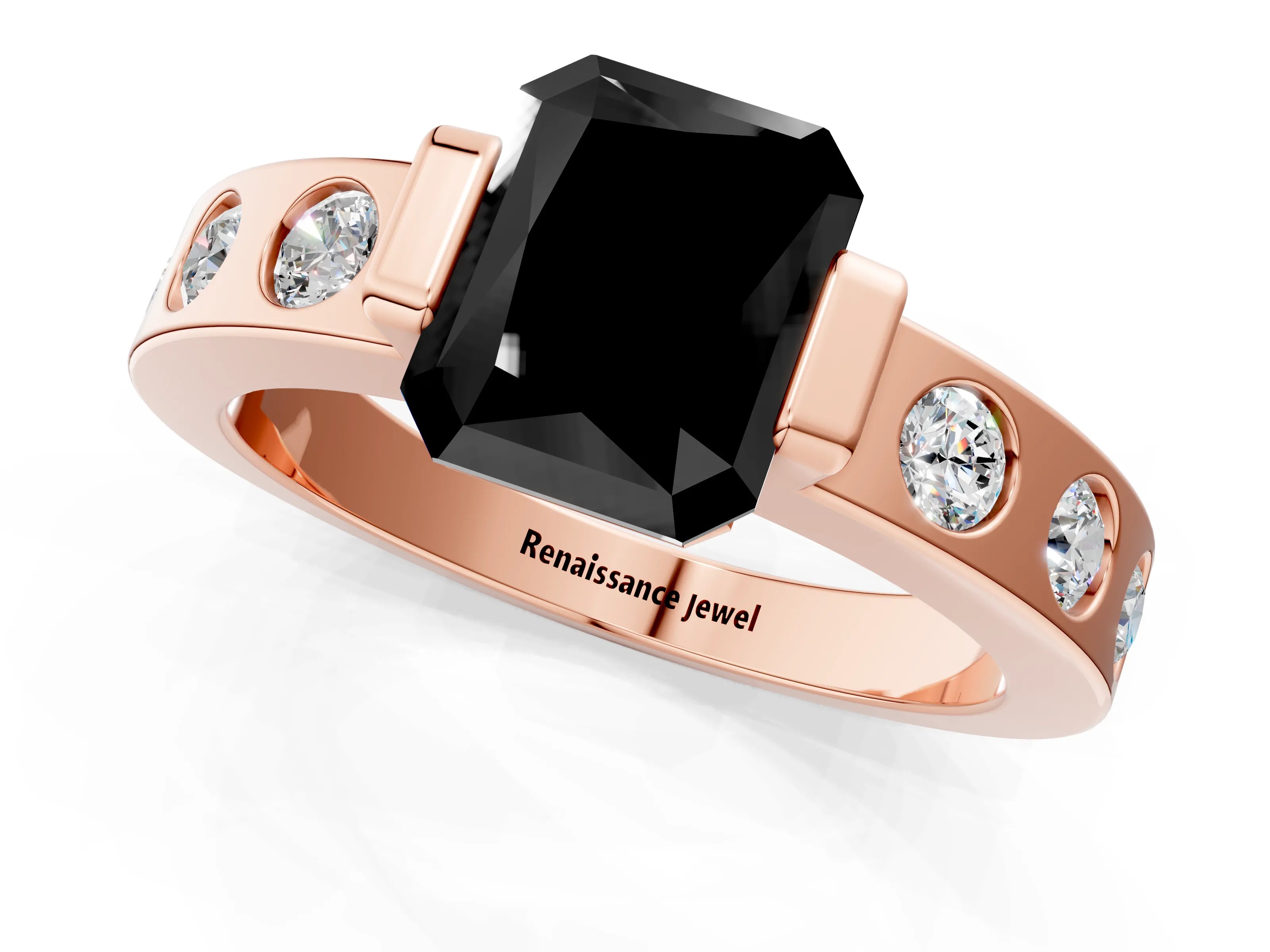 Rose gold Fancy Black Radiant Cut Brilliant Channel-Set Diamond Ring with Bezel Prong Setting_1