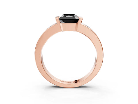 Rose gold Fancy Black Radiant Cut Brilliant Channel-Set Diamond Ring with Bezel Prong Setting_3