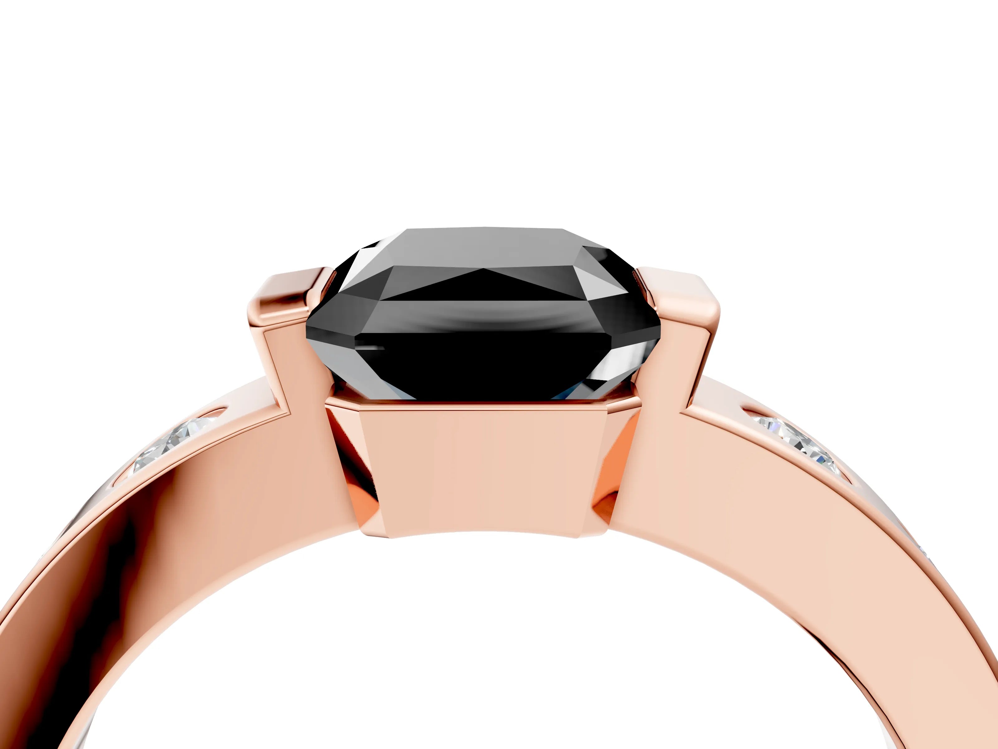 Rose gold Fancy Black Radiant Cut Brilliant Channel-Set Diamond Ring with Bezel Prong Setting_4