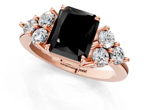 Rose gold Fancy Black Radiant Cut Brilliant Diamond Cluster Accent Solitaire Ring with Prong Setting_1