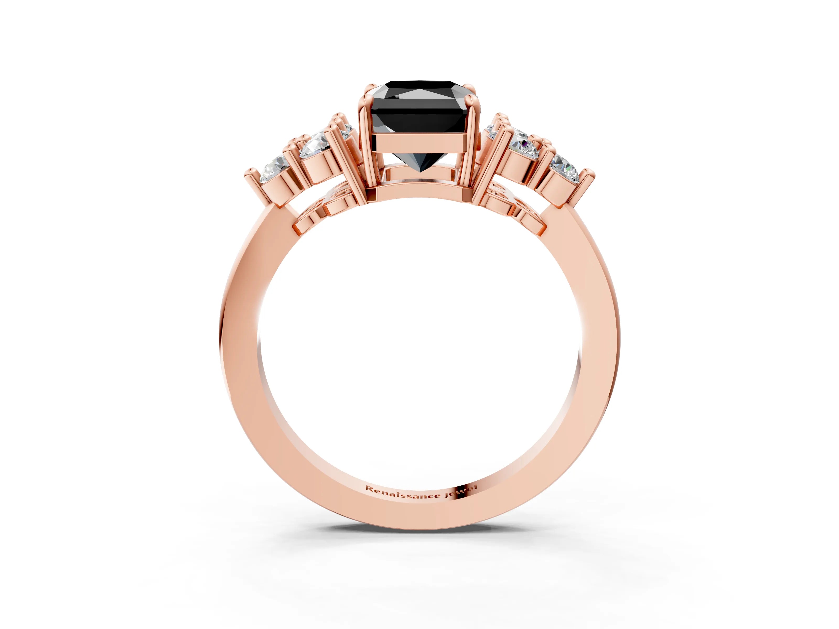 Rose gold Fancy Black Radiant Cut Brilliant Diamond Cluster Accent Solitaire Ring with Prong Setting_3