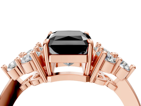 Rose gold Fancy Black Radiant Cut Brilliant Diamond Cluster Accent Solitaire Ring with Prong Setting_4