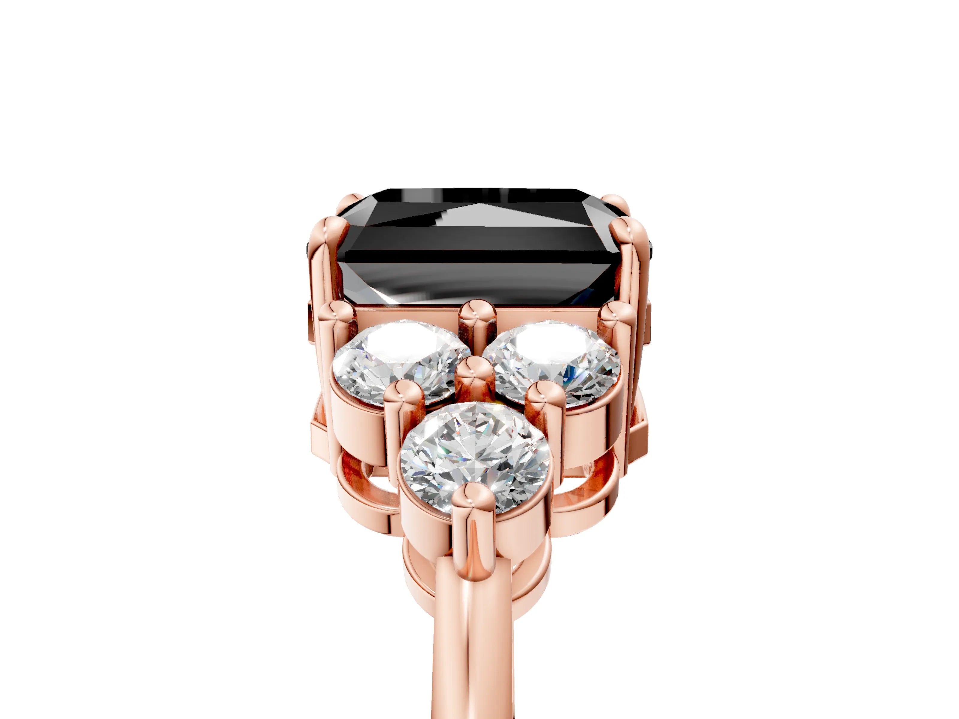 Rose gold Fancy Black Radiant Cut Brilliant Diamond Cluster Accent Solitaire Ring with Prong Setting_5