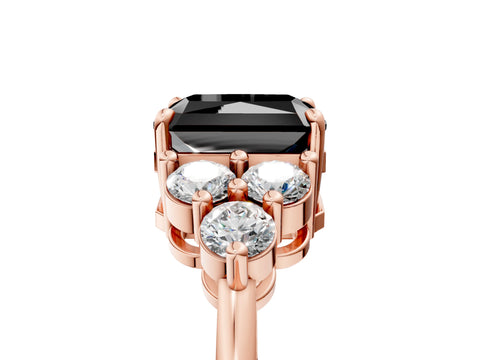 Rose gold Fancy Black Radiant Cut Brilliant Diamond Cluster Accent Solitaire Ring with Prong Setting_5