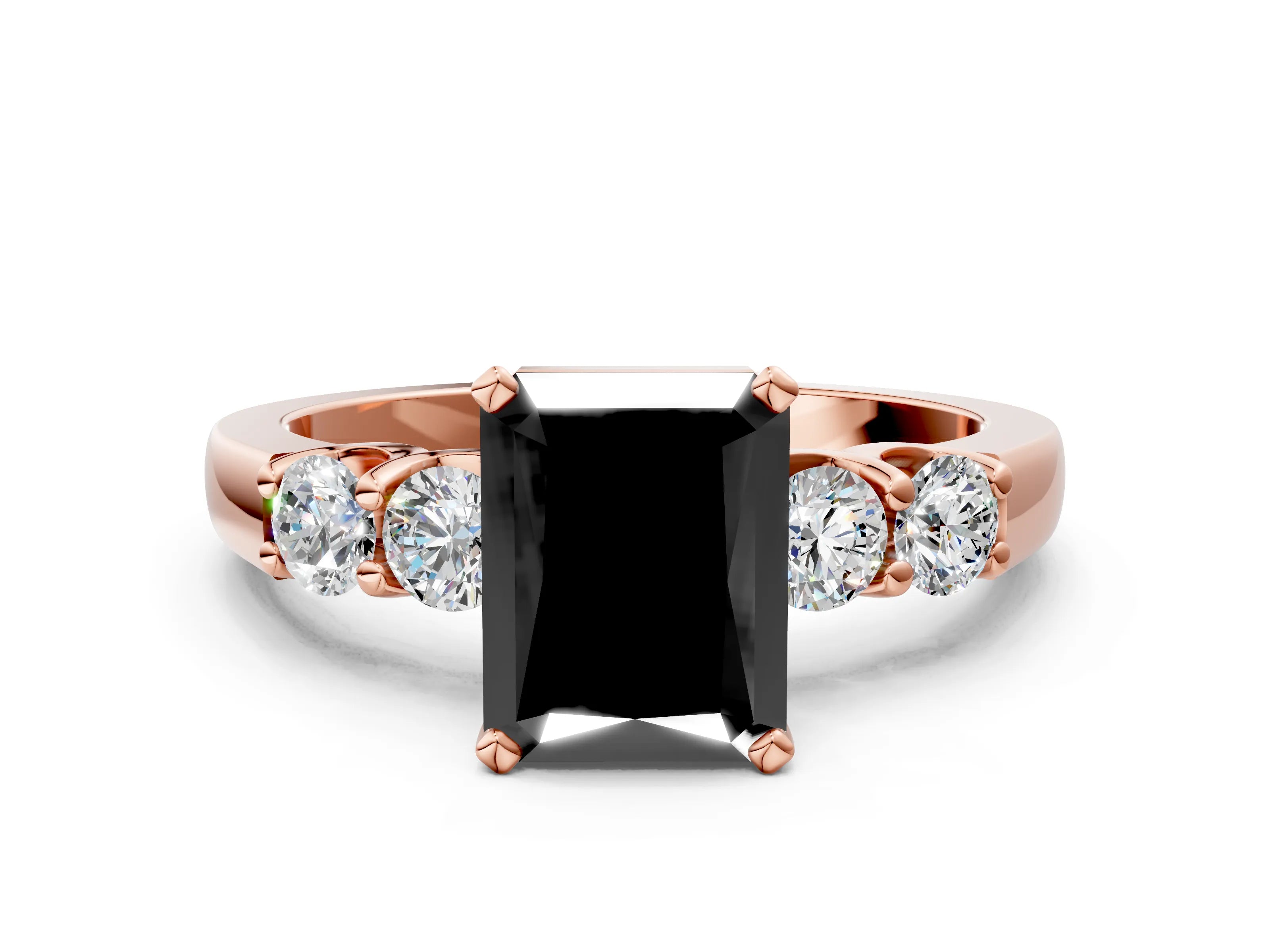 Rose gold Fancy Black Radiant Cut Brilliant Diamond Five-Stone Engagement Ring with Prong Setting on a Classic Band_3