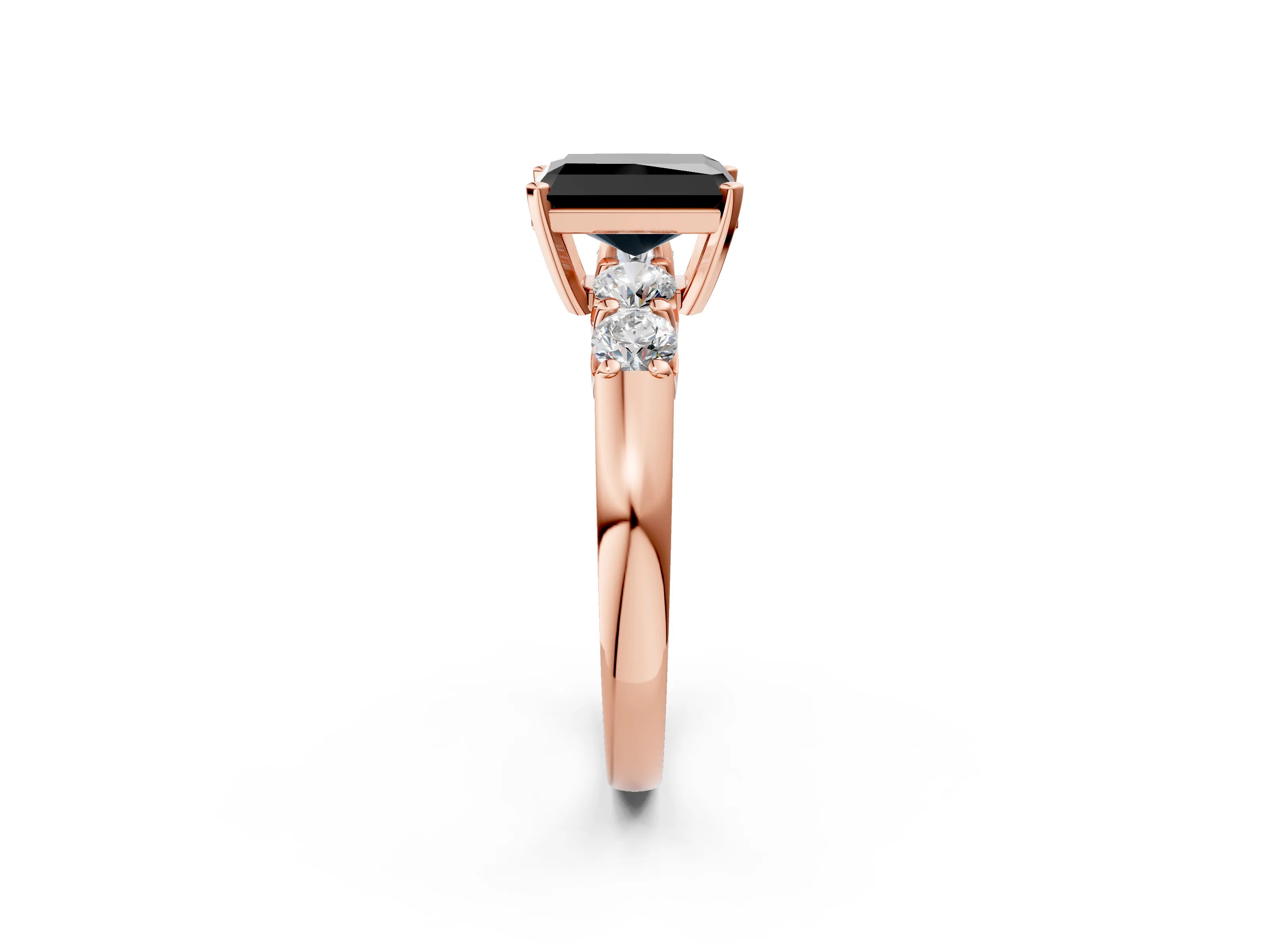 Rose gold Fancy Black Radiant Cut Brilliant Diamond Five-Stone Engagement Ring with Prong Setting on a Classic Band_5