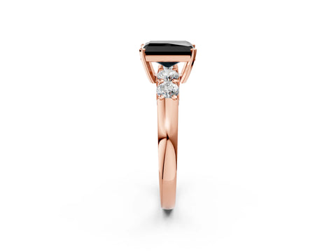 Rose gold Fancy Black Radiant Cut Brilliant Diamond Five-Stone Engagement Ring with Prong Setting on a Classic Band_5