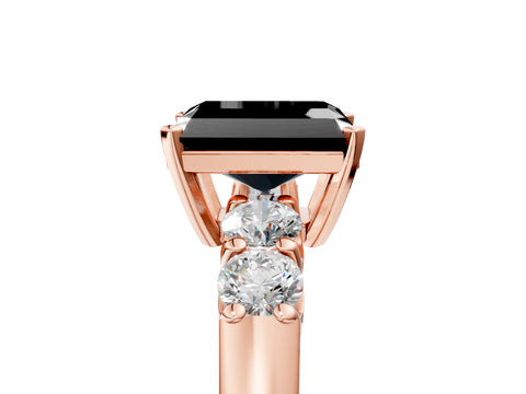 Rose gold Fancy Black Radiant Cut Brilliant Diamond Five-Stone Engagement Ring with Prong Setting on a Classic Band_8
