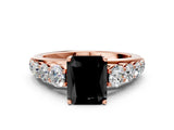 Rose gold Fancy Black Radiant Cut Brilliant Diamond Pavé Band with Six-Prong Setting