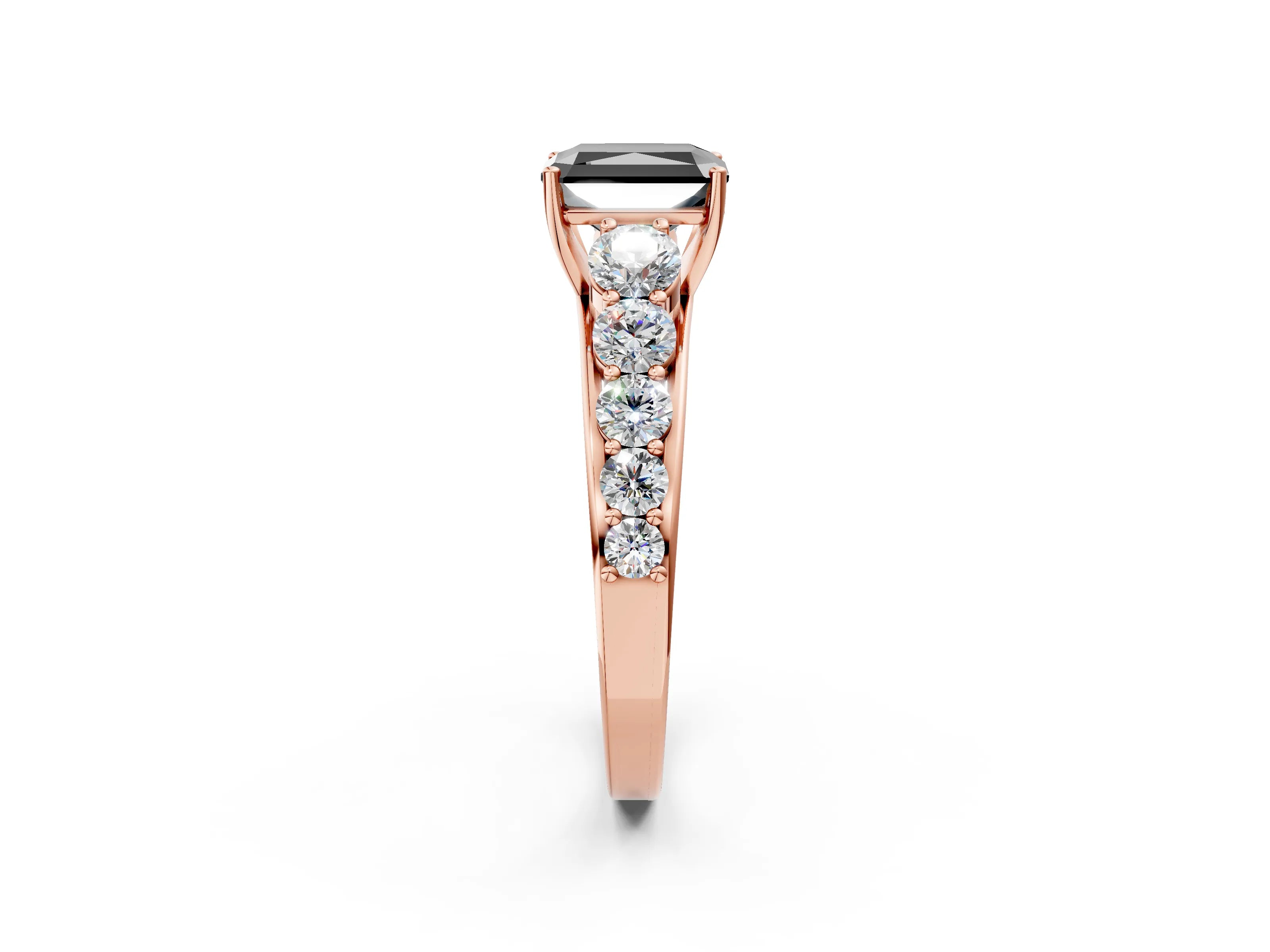 Rose gold Fancy Black Radiant Cut Brilliant Diamond Pavé Band with Six-Prong Setting_2