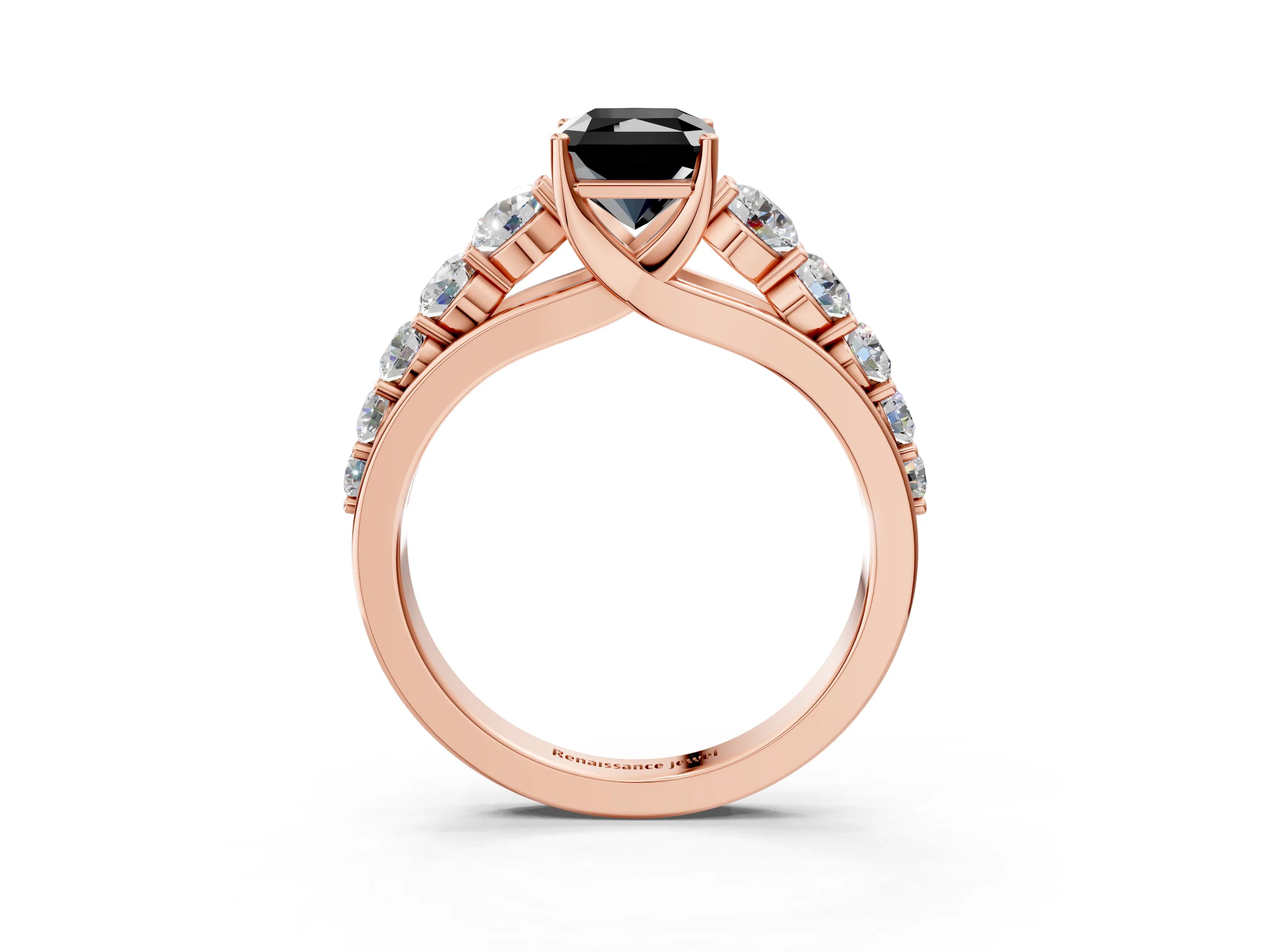 Rose gold Fancy Black Radiant Cut Brilliant Diamond Pavé Band with Six-Prong Setting_3