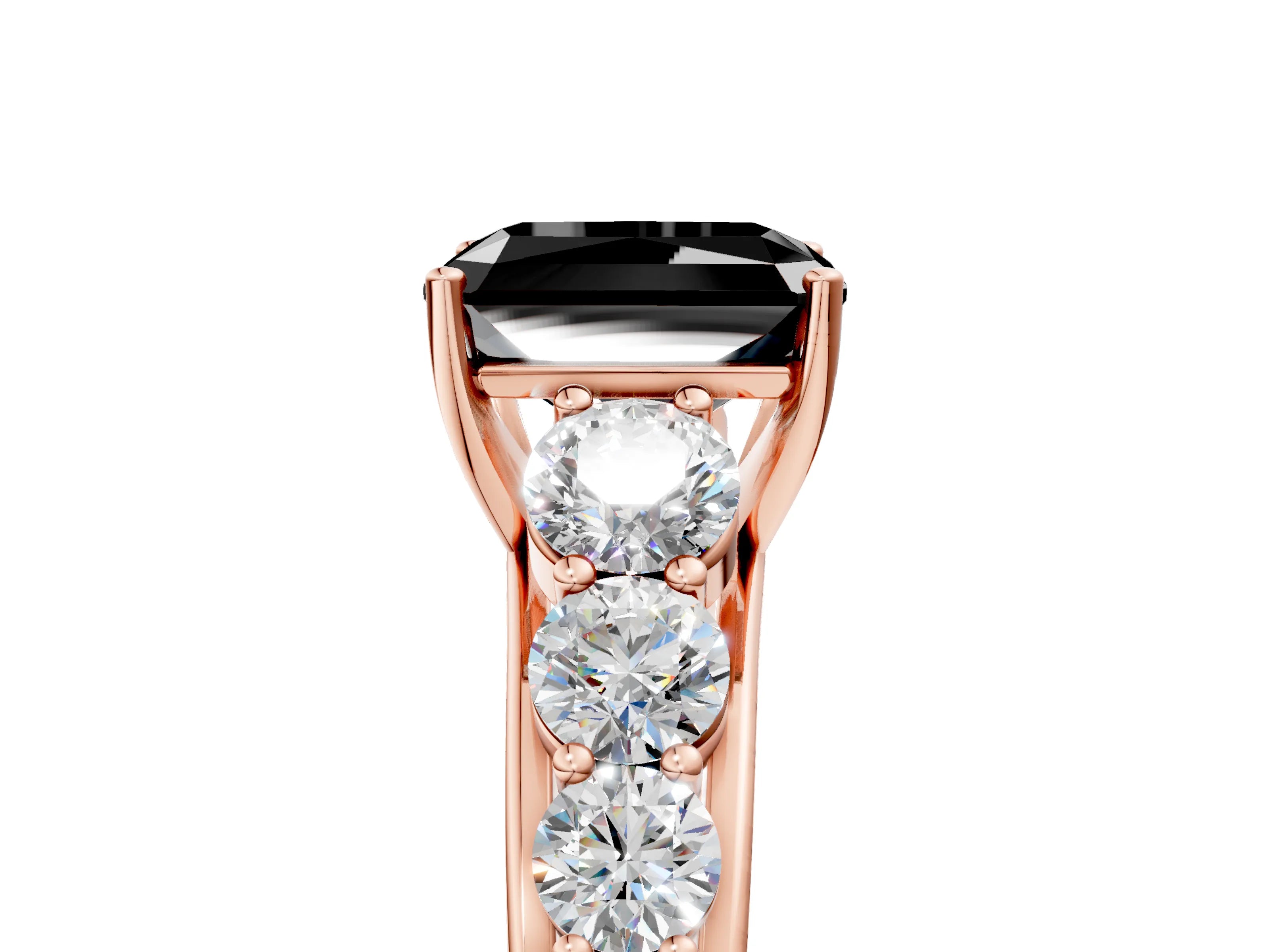 Rose gold Fancy Black Radiant Cut Brilliant Diamond Pavé Band with Six-Prong Setting_5