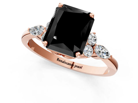 Rose gold Fancy Black Radiant Cut Brilliant Diamond Solitaire Ring with Pear Side Stones and Four-Prong Setting_4