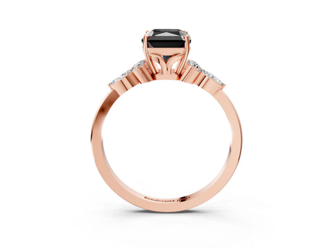 Rose gold Fancy Black Radiant Cut Brilliant Diamond Solitaire Ring with Pear Side Stones and Four-Prong Setting_6