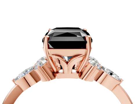 Rose gold Fancy Black Radiant Cut Brilliant Diamond Solitaire Ring with Pear Side Stones and Four-Prong Setting_7