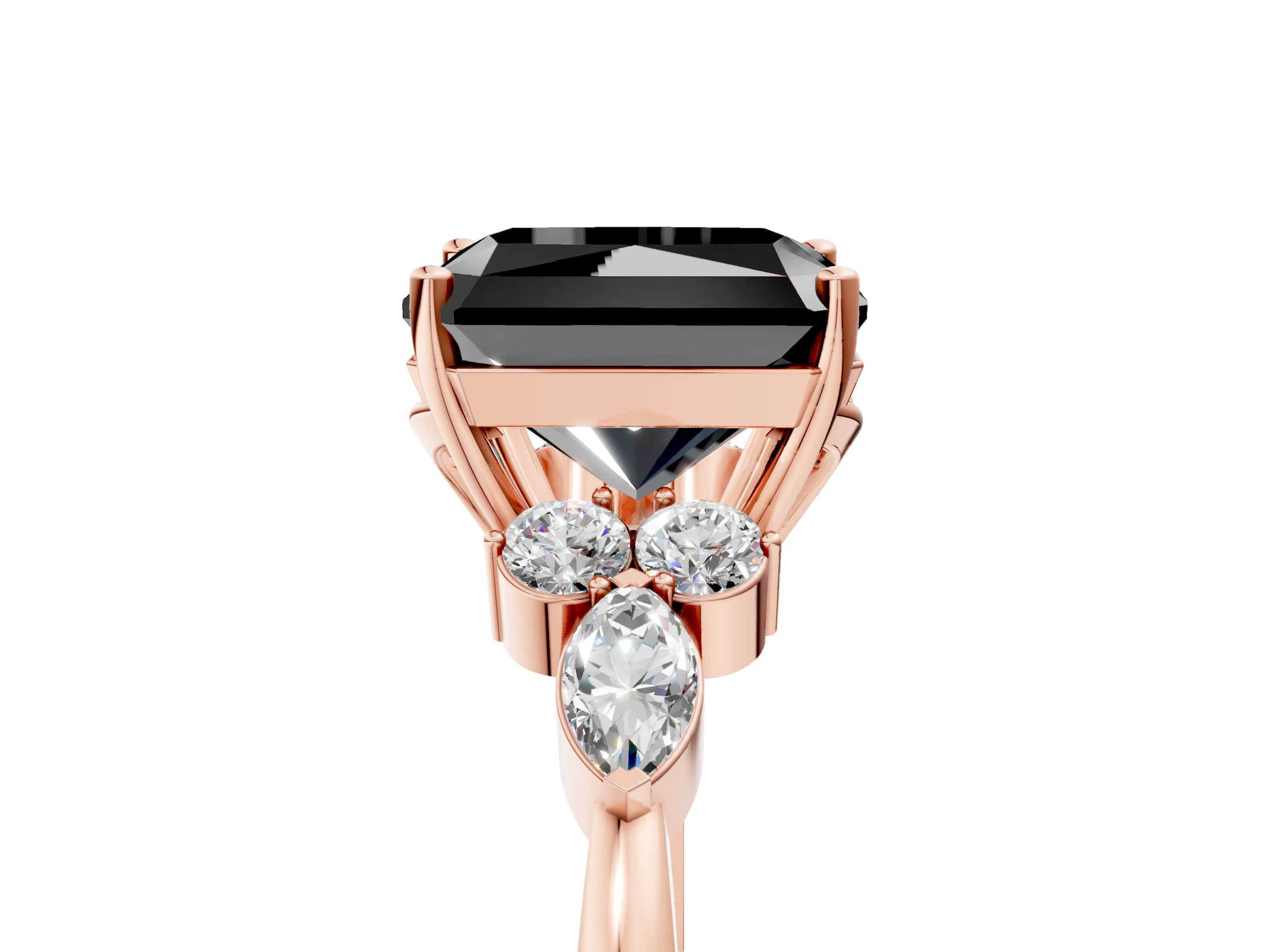 Rose gold Fancy Black Radiant Cut Brilliant Diamond Solitaire Ring with Pear Side Stones and Four-Prong Setting_8