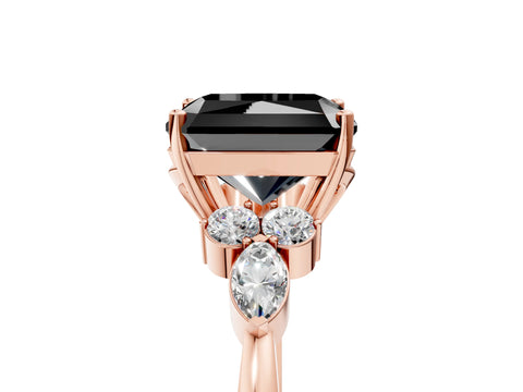 Rose gold Fancy Black Radiant Cut Brilliant Diamond Solitaire Ring with Pear Side Stones and Four-Prong Setting_8