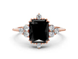 Rose gold Fancy Black Radiant Cut Brilliant Diamond with Cluster Setting on a Beaded Band and Four-Prong Setting