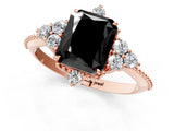 Rose gold Fancy Black Radiant Cut Brilliant Diamond with Cluster Setting on a Beaded Band and Four-Prong Setting_1