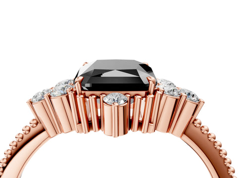 Rose gold Fancy Black Radiant Cut Brilliant Diamond with Cluster Setting on a Beaded Band and Four-Prong Setting_4
