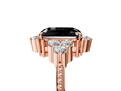 Rose gold Fancy Black Radiant Cut Brilliant Diamond with Cluster Setting on a Beaded Band and Four-Prong Setting_5