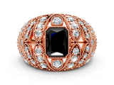 Rose gold Fancy Black Radiant Cut Brilliant Halo Pave Diamond Milgrain Ring