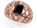 Rose gold Fancy Black Radiant Cut Brilliant Halo Pave Diamond Milgrain Ring_1