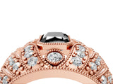 Rose gold Fancy Black Radiant Cut Brilliant Halo Pave Diamond Milgrain Ring_4