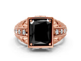 Rose gold Fancy Black Radiant Cut Brilliant Milgrain Filigree Diamond Ring with Square Prong Setting