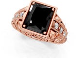 Rose gold Fancy Black Radiant Cut Brilliant Milgrain Filigree Diamond Ring with Square Prong Setting_1