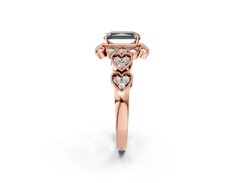 Rose gold Fancy Black Radiant Cut Brilliant Milgrain Pave Heart Band Solitaire Ring_2