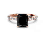 Rose gold Fancy Black Radiant Cut Brilliant Pavé Band Solitaire with Four-Prong Setting