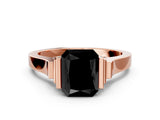 Rose gold Fancy Black Radiant Cut Brilliant Solitaire Diamond Ring with Channel Set Band and Bar Prong Setting
