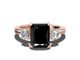 Rose gold Fancy Black Radiant Cut Brilliant Three-Stone Diamond Ring with Pavé Band and Four-Prong Setting_3
