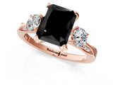 Rose gold Fancy Black Radiant Cut Brilliant Three-Stone Diamond Ring with Pavé Band and Four-Prong Setting_4