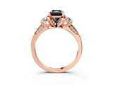Rose gold Fancy Black Radiant Cut Brilliant Three-Stone Diamond Ring with Pavé Band and Four-Prong Setting_6