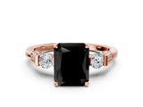 Rose gold Fancy Black Radiant Cut Brilliant Three-Stone Pave Band with Four-Prong Setting